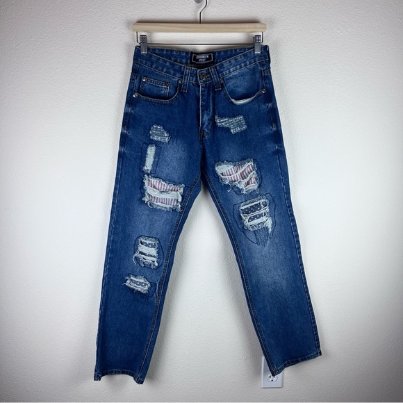 Vintage Jeans Mens 30X30 Y2K Brooklyn Xpress Distressed Patch Denim Destroyed - Picture 11 of 12